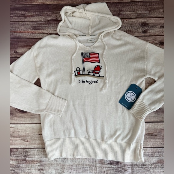 Life is Good Hooded Sweater Women Flag Beach Chair Large NEW. 1033 - Picture 1 of 4